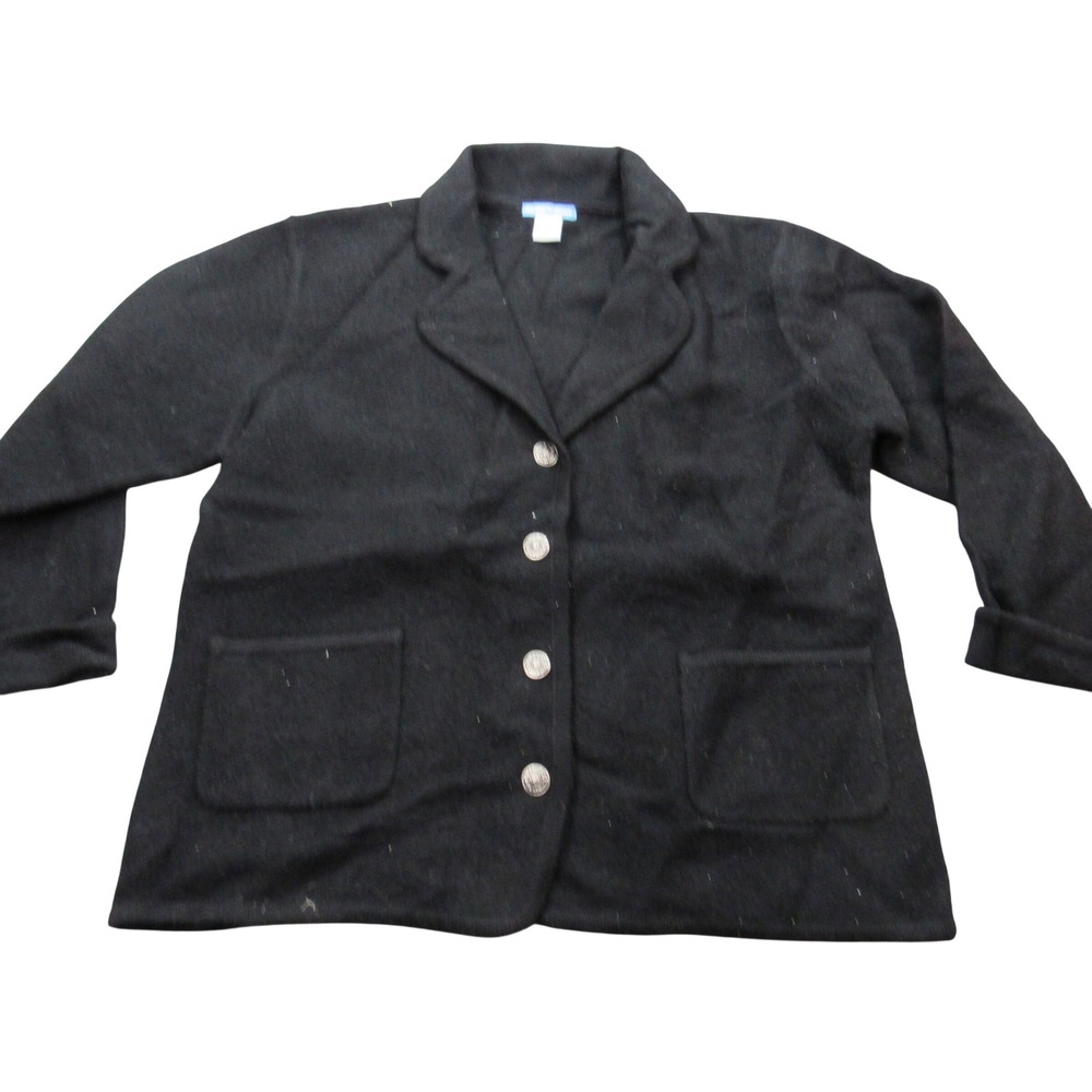 Deane & White Black 100% Wool Cardigan Blazer Sweater XL‎ Silver Crest Buttons